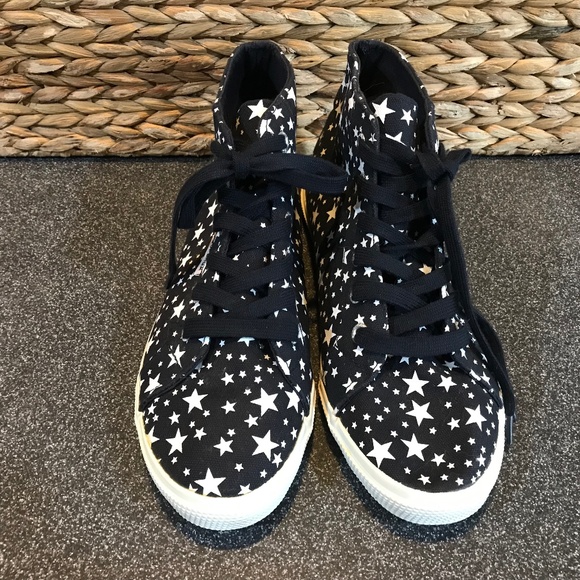 Superga Dark Blue Canvas High Tops w/ White Star Print - Picture 1 of 14